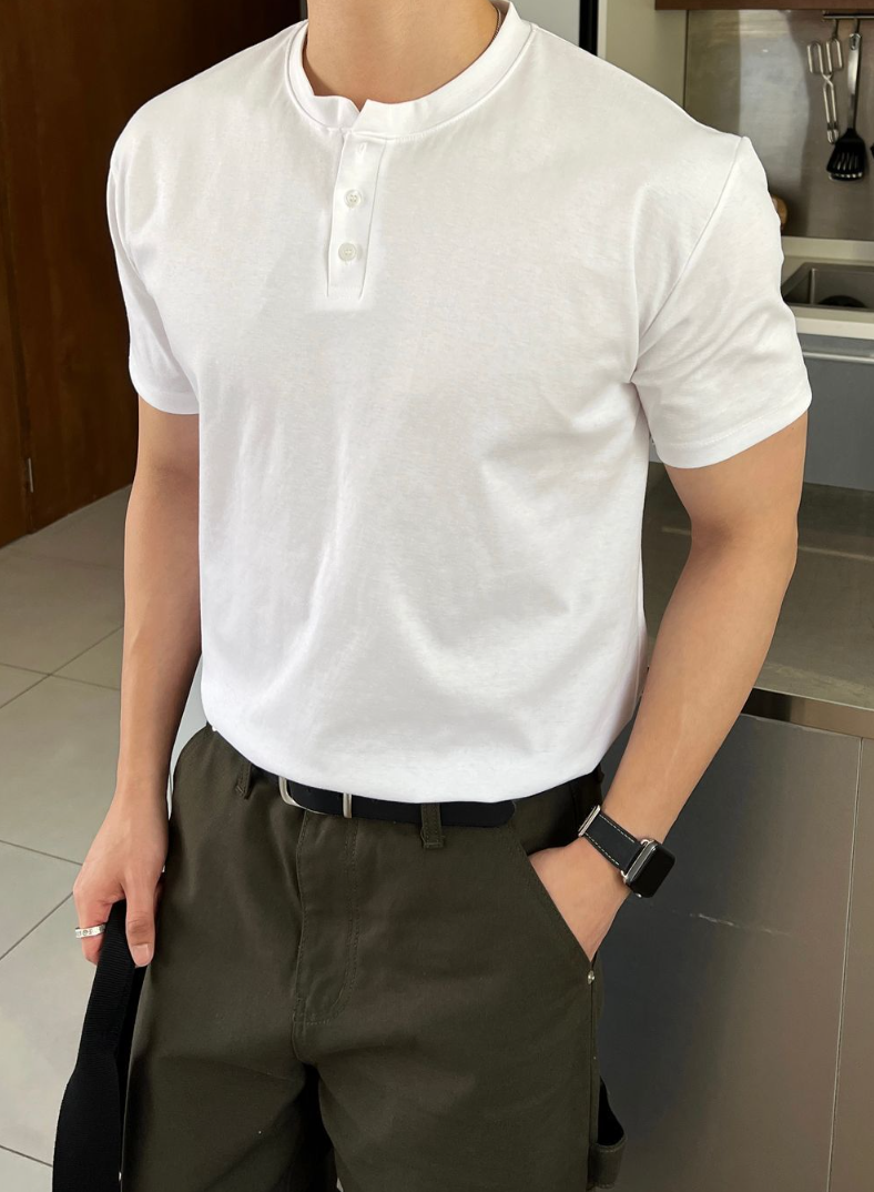 【Metanoia】🇰🇷韓製 亨利領 muscle-fit 短袖上衣