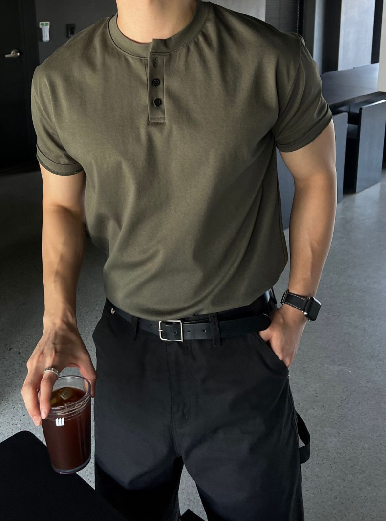 【Metanoia】🇰🇷韓製 亨利領 muscle-fit 短袖上衣