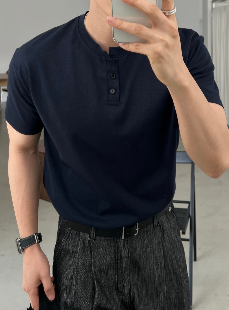 【Metanoia】🇰🇷韓製 亨利領 muscle-fit 短袖上衣