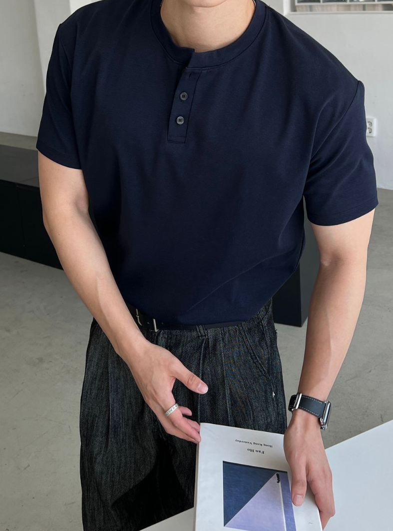 【Metanoia】🇰🇷韓製 亨利領 muscle-fit 短袖上衣