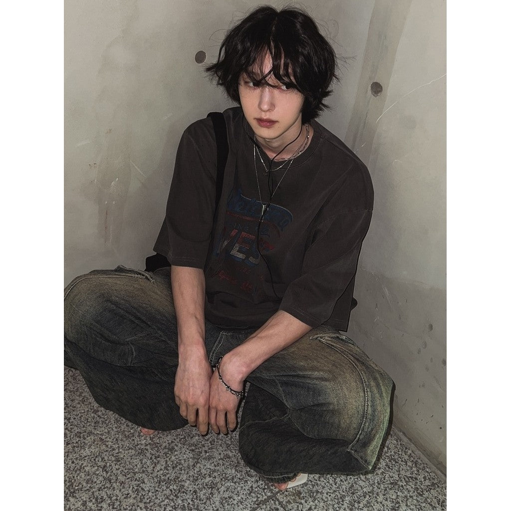 【Metanoia】🇰🇷韓製 落肩水洗做舊印花短袖上衣 - 9