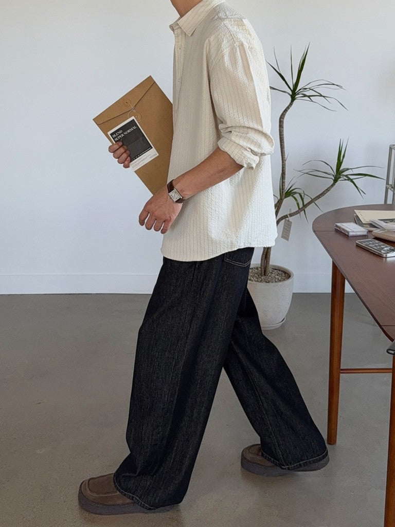 【Metanoia】🇰🇷韓製 落肩泡泡紗條紋長袖襯衫 - 5