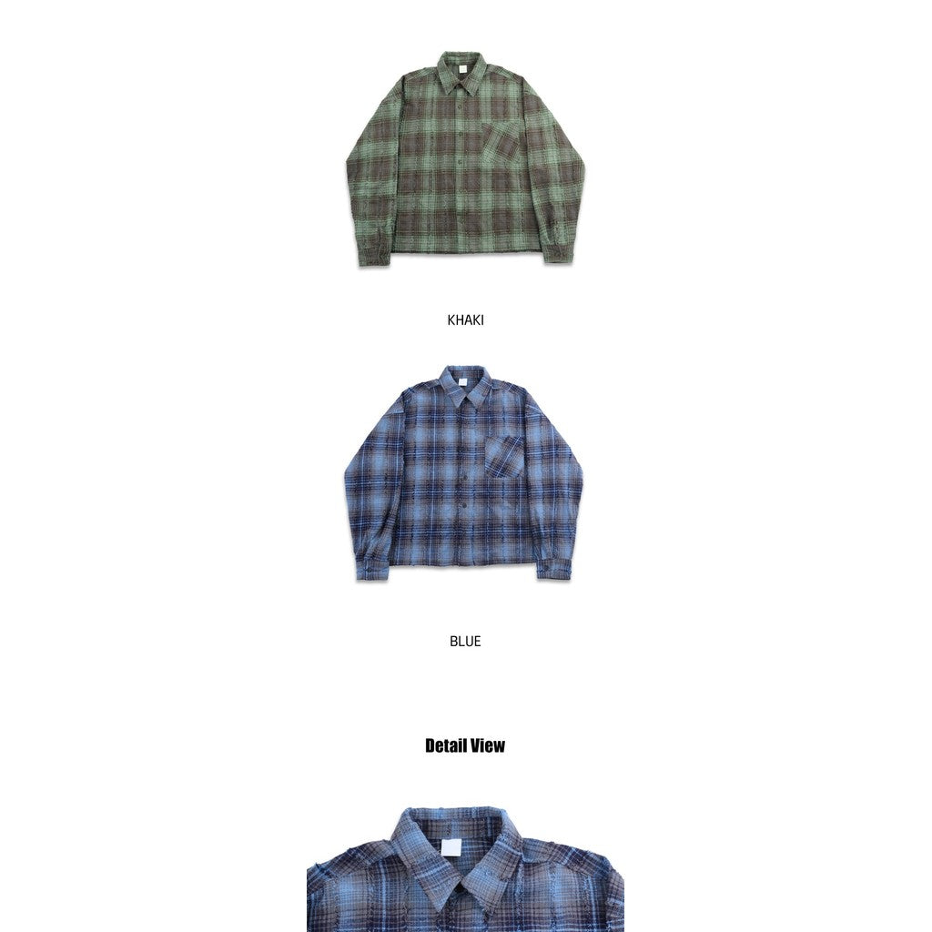 【Metanoia】🇰🇷韓製 水洗做舊格紋短版襯衫 - 12