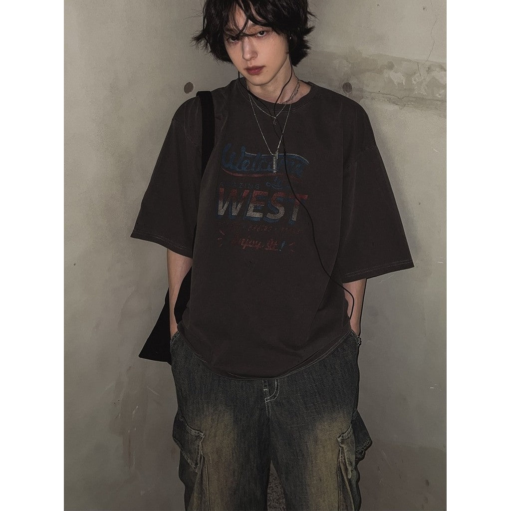 【Metanoia】🇰🇷韓製 落肩水洗做舊印花短袖上衣 - 1