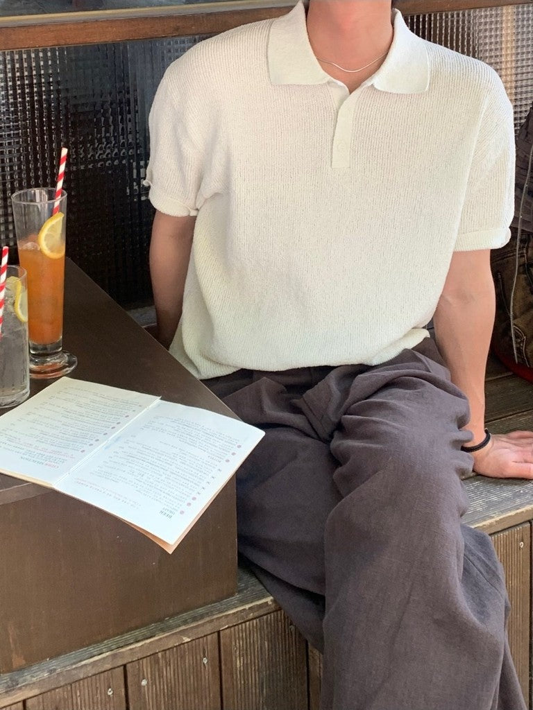 【Metanoia】韓國設計 亞麻涼感翻領針織Polo衫 - 1