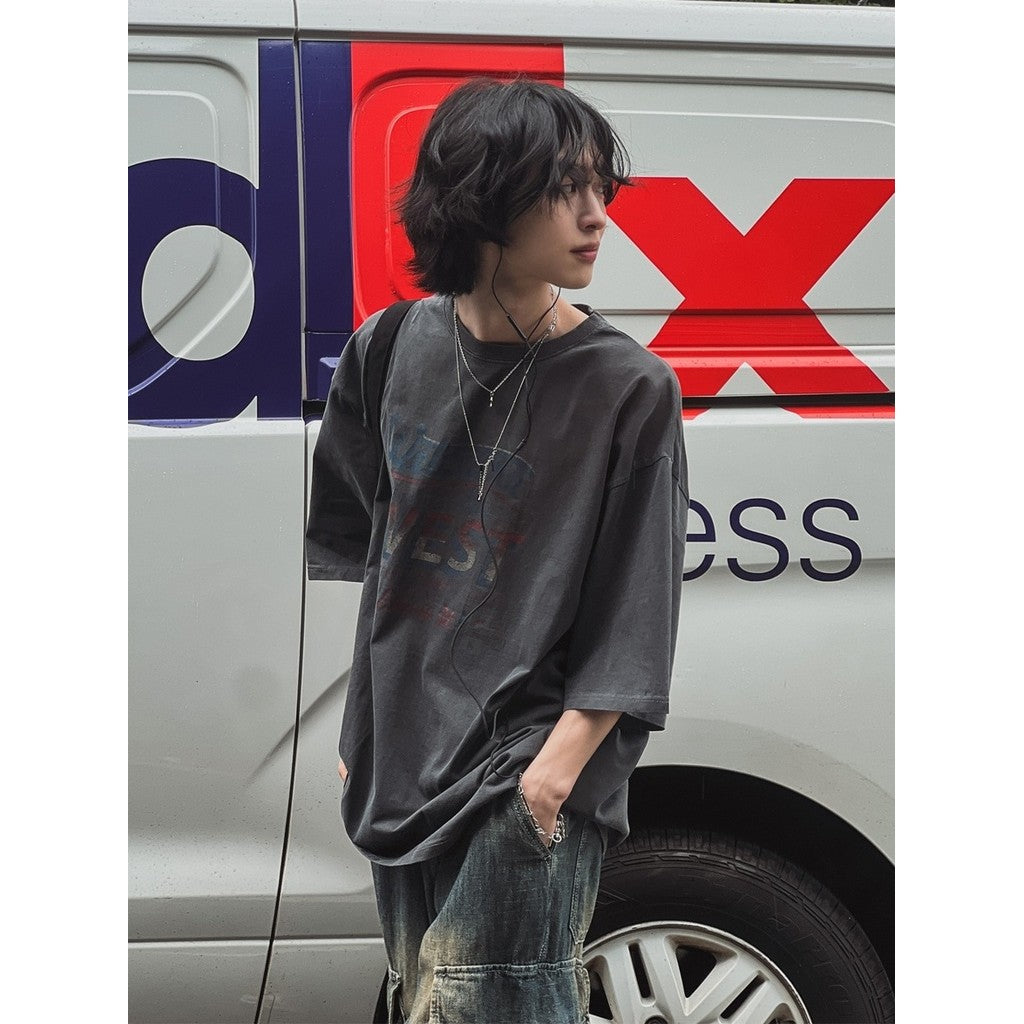 【Metanoia】🇰🇷韓製 落肩水洗做舊印花短袖上衣 - 5