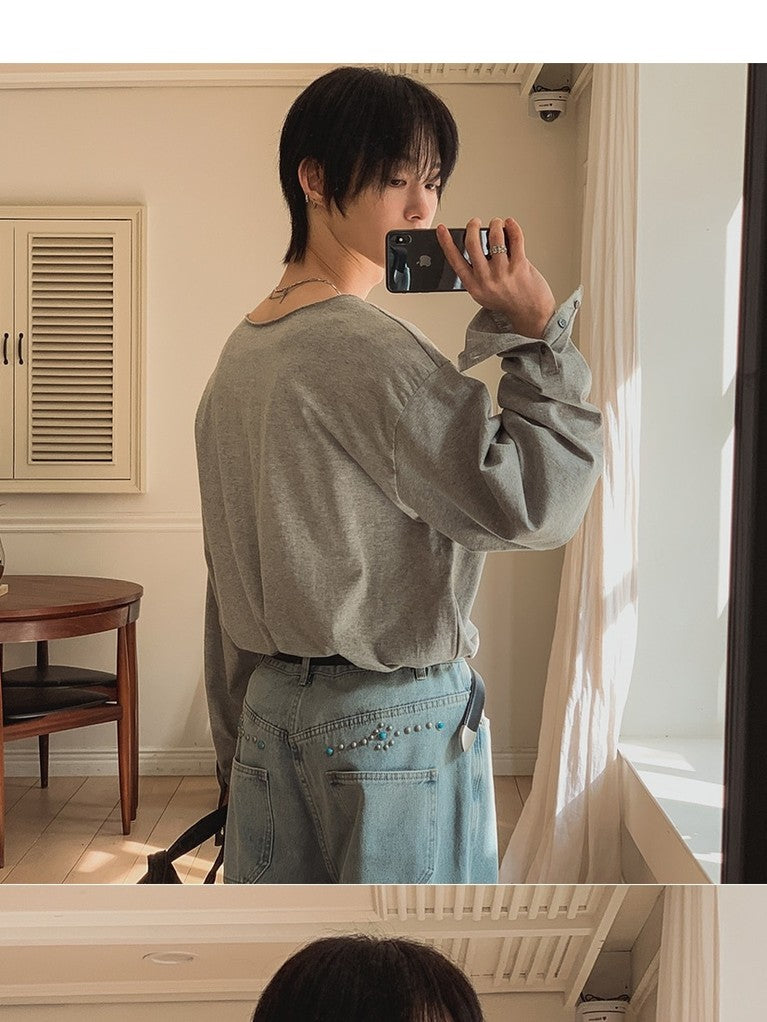 【Metanoia】🇰🇷韓製 一字領寬鬆袖口鈕扣長袖上衣 - 6