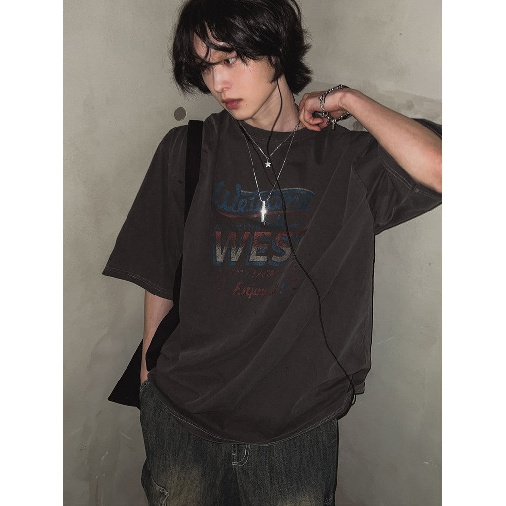 【Metanoia】🇰🇷韓製 落肩水洗做舊印花短袖上衣 - 3