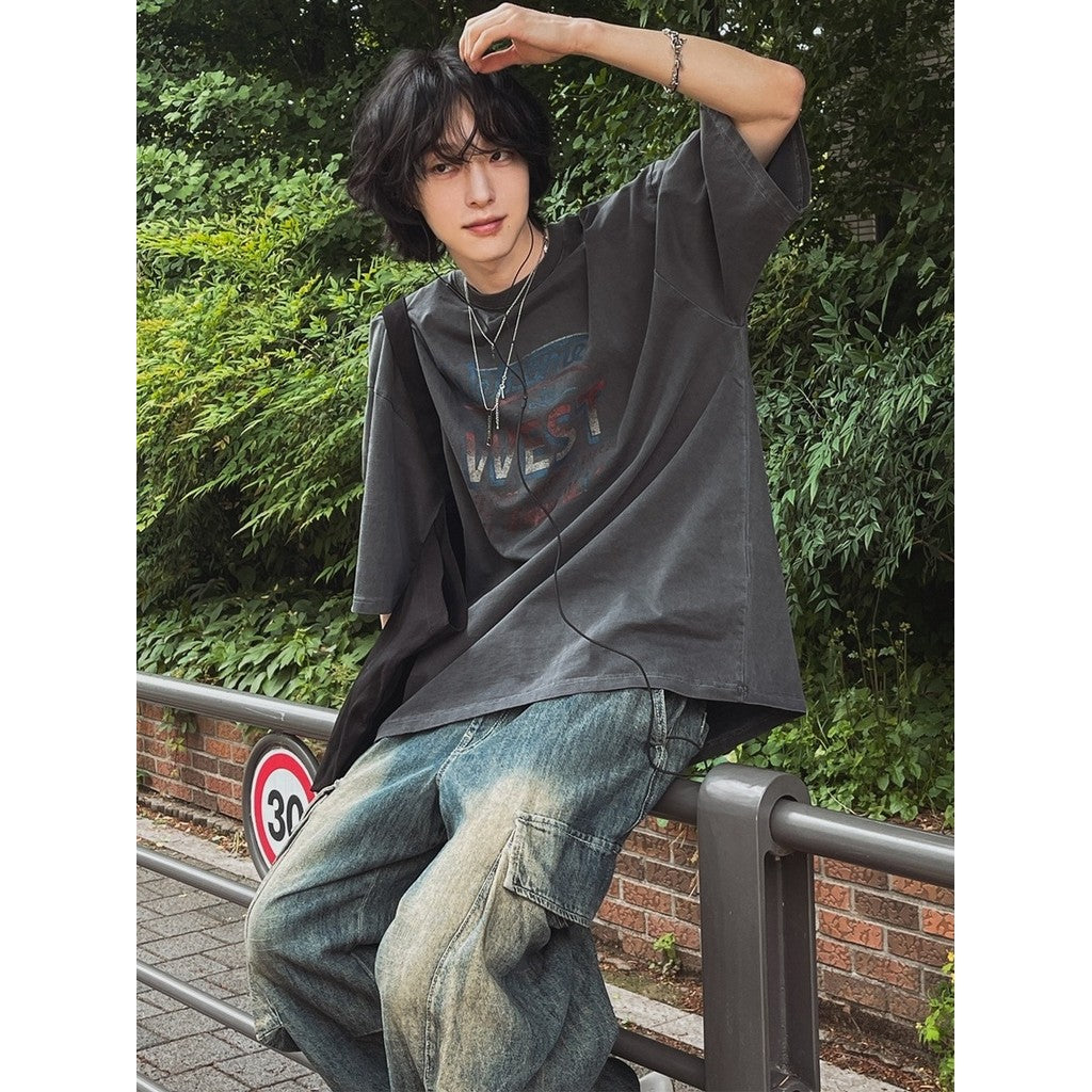 【Metanoia】🇰🇷韓製 落肩水洗做舊印花短袖上衣 - 7