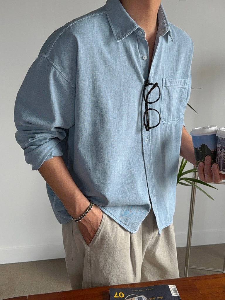 【Metanoia】🇰🇷韓製 水洗棉質斜紋微短版襯衫 - 1