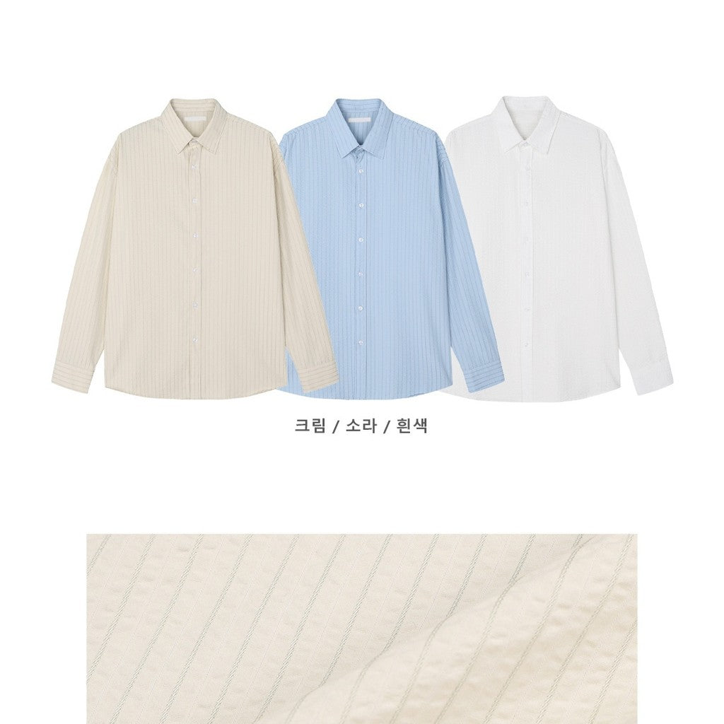 【Metanoia】🇰🇷韓製 落肩泡泡紗條紋長袖襯衫 - 12