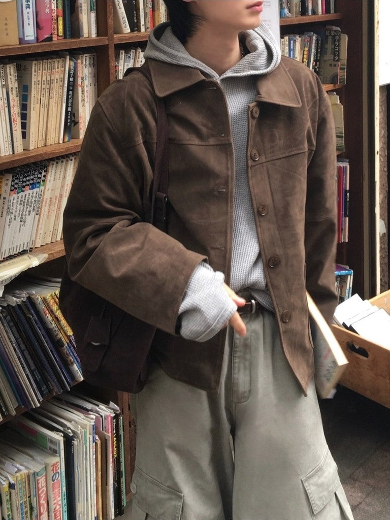 【Metanoia】韓國設計 麂皮寬版工裝外套 - 1