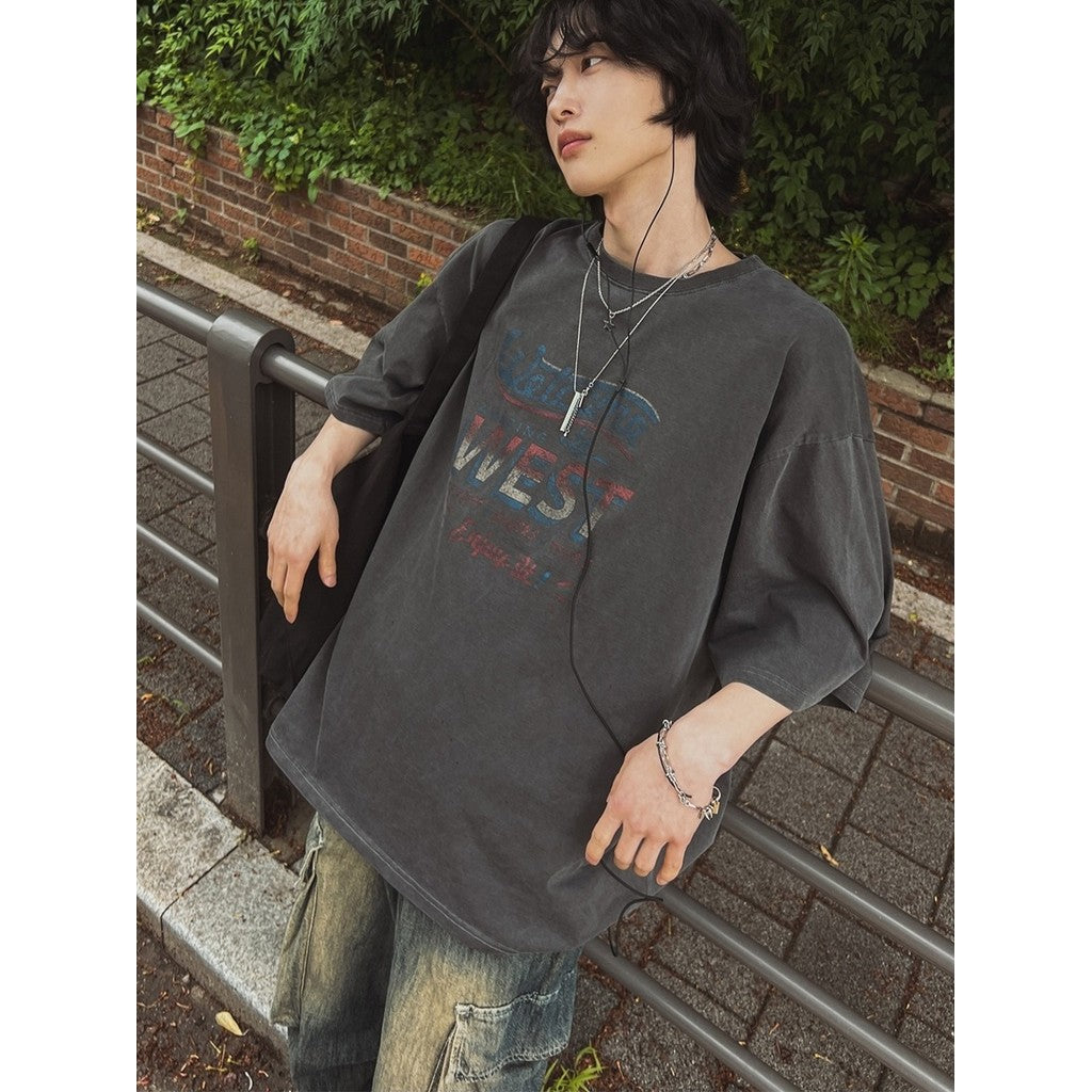 【Metanoia】🇰🇷韓製 落肩水洗做舊印花短袖上衣 - 4