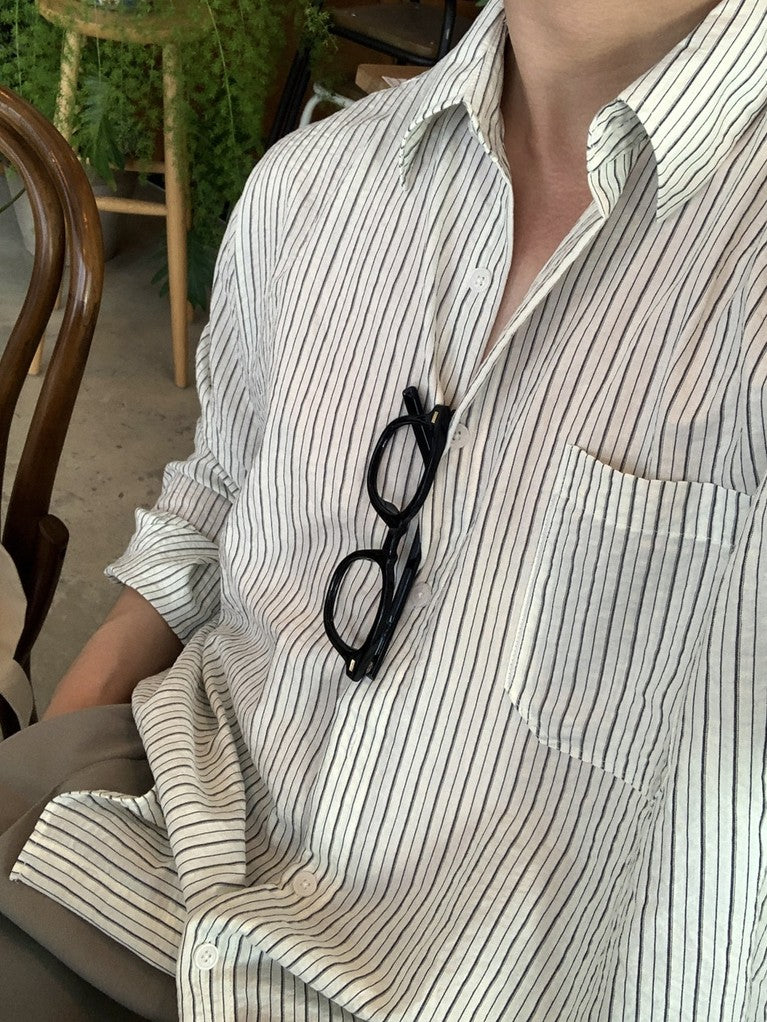 【Metanoia】韓國設計 泡泡紗條紋純棉寬鬆長袖襯衫 - 6