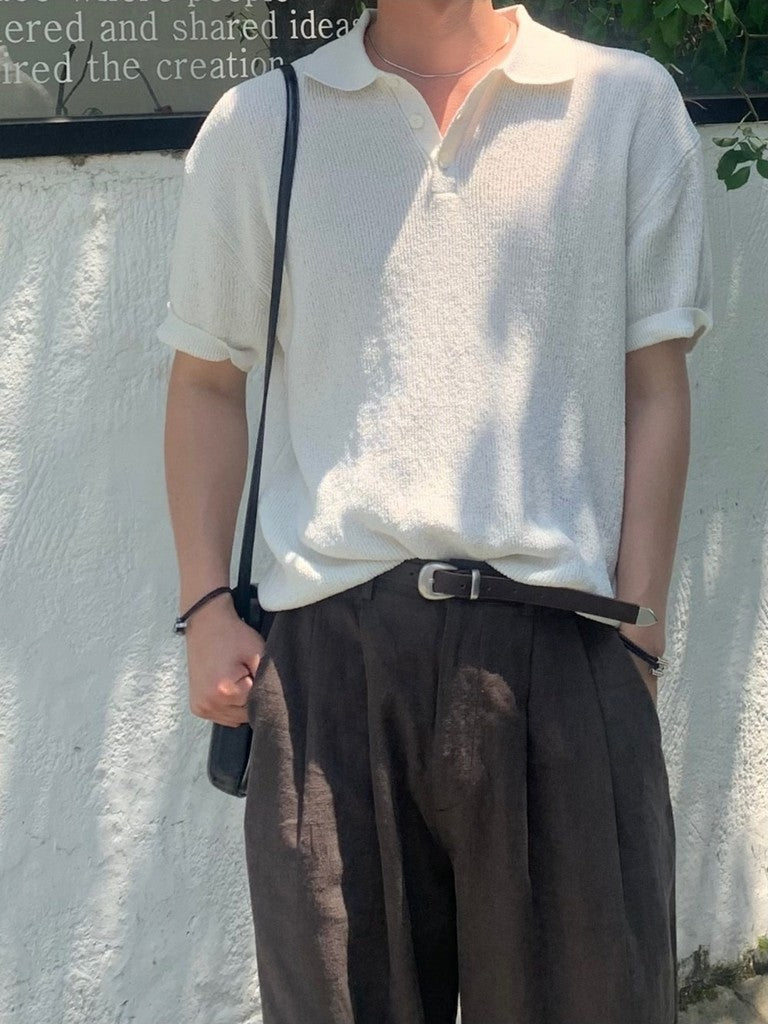 【Metanoia】韓國設計 亞麻涼感翻領針織Polo衫 - 1