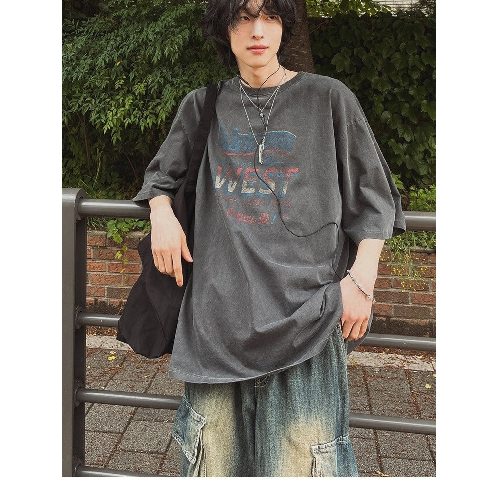 【Metanoia】🇰🇷韓製 落肩水洗做舊印花短袖上衣 - 1