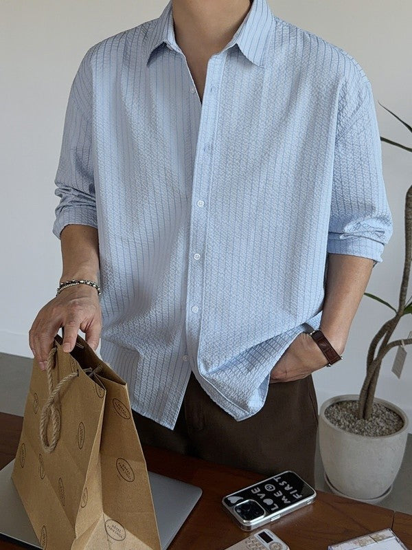 【Metanoia】🇰🇷韓製 落肩泡泡紗條紋長袖襯衫 - 1