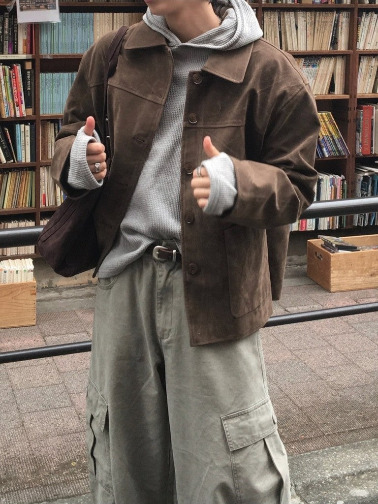 【Metanoia】韓國設計 麂皮寬版工裝外套 - 1