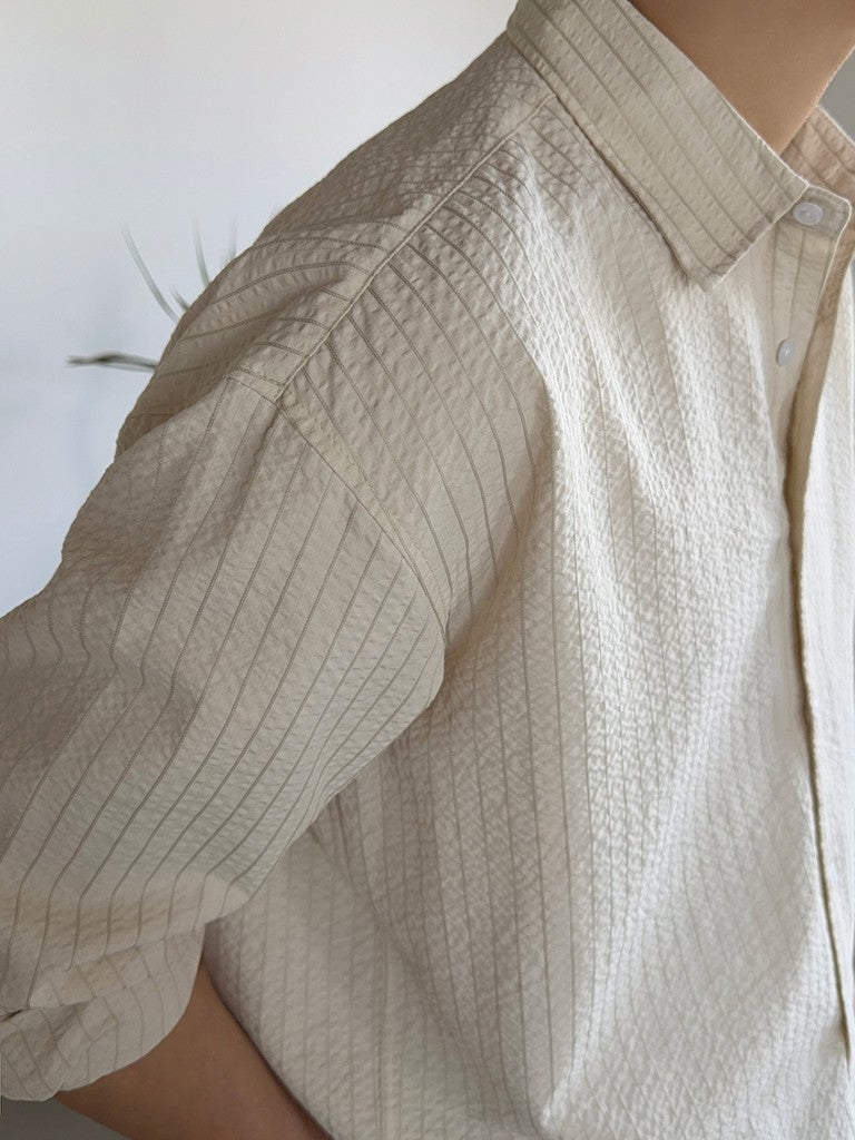 【Metanoia】🇰🇷韓製 落肩泡泡紗條紋長袖襯衫 - 6