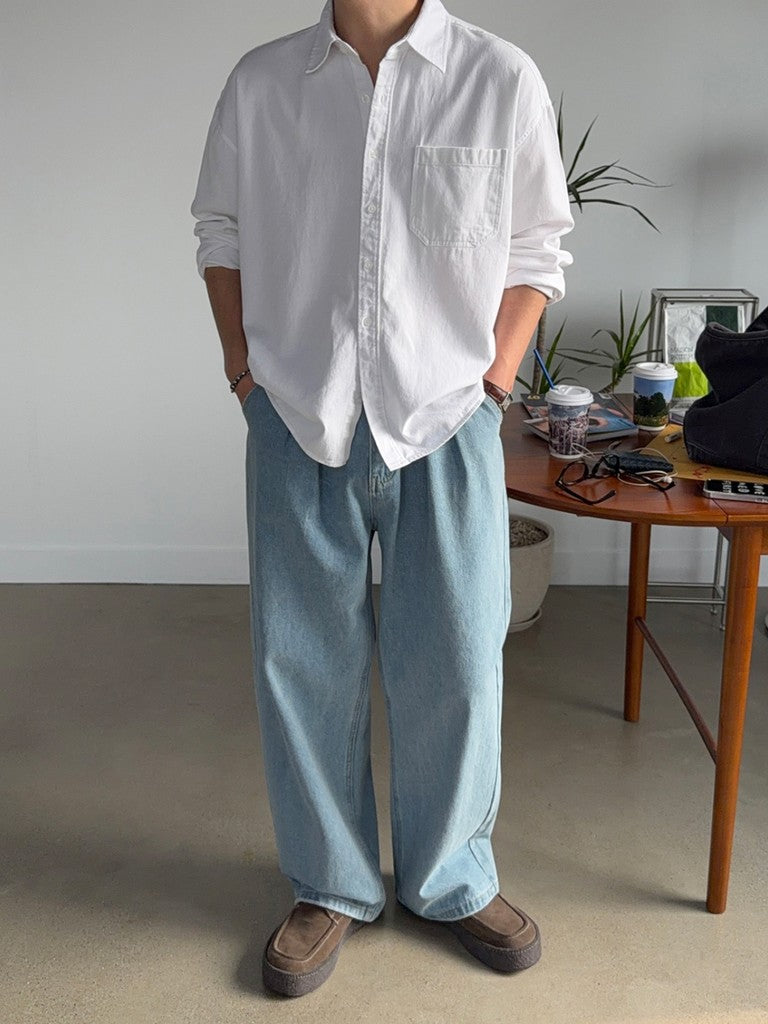 【Metanoia】🇰🇷韓製 水洗棉質斜紋微短版襯衫 - 1