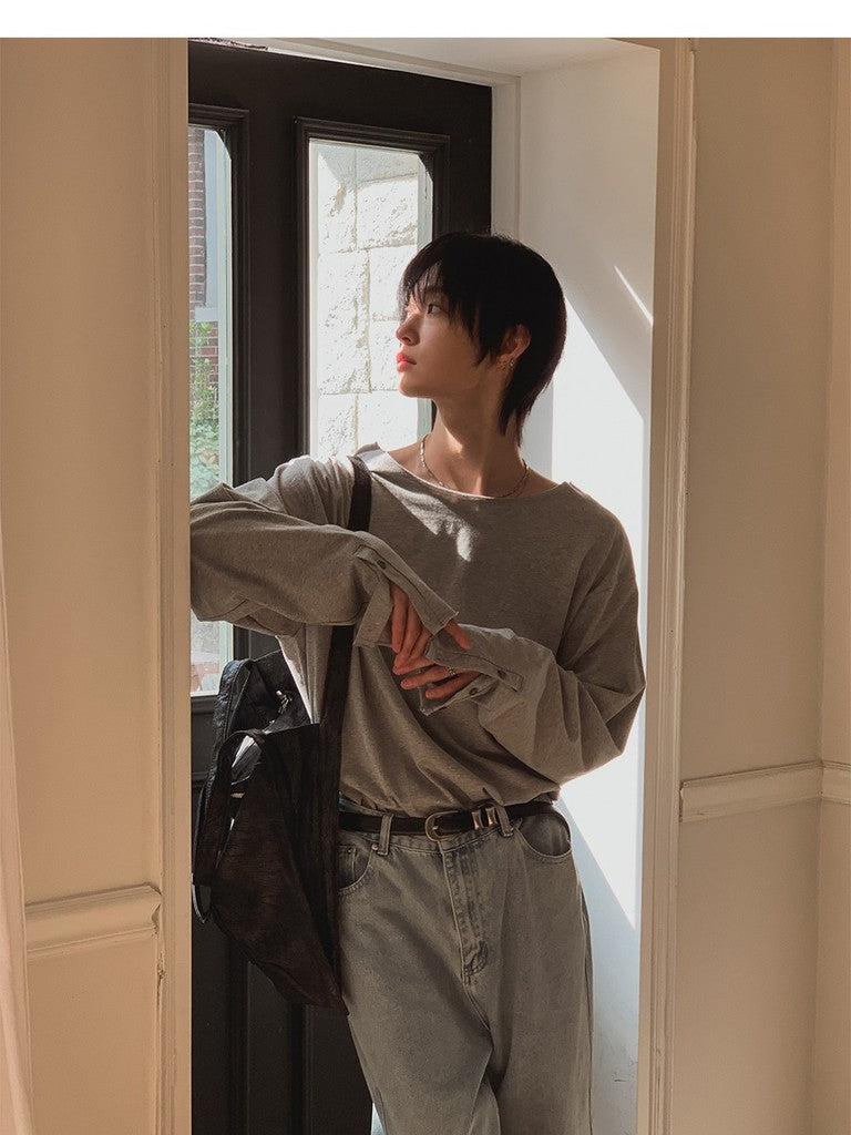 【Metanoia】🇰🇷韓製 一字領寬鬆袖口鈕扣長袖上衣 - 4