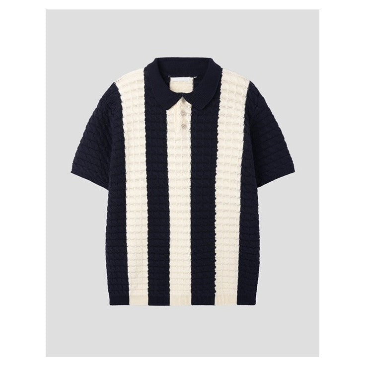 【Metanoia】🇰🇷韓製 撞色條紋麻花編織Polo針織衫 - 8