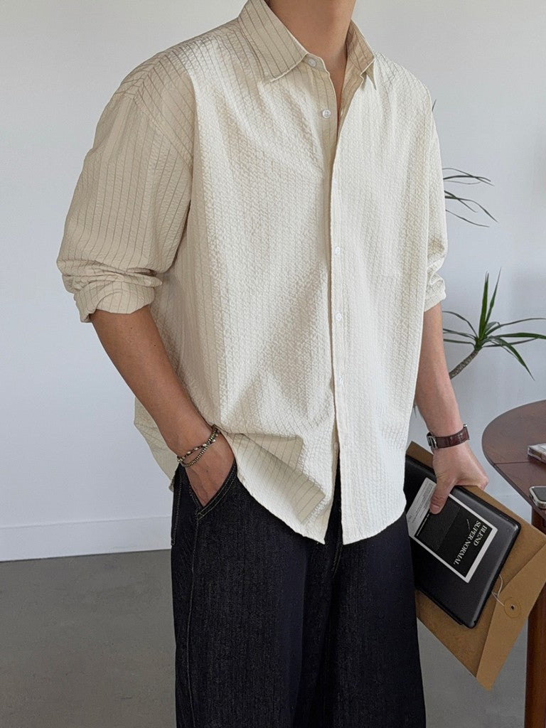 【Metanoia】🇰🇷韓製 落肩泡泡紗條紋長袖襯衫 - 3