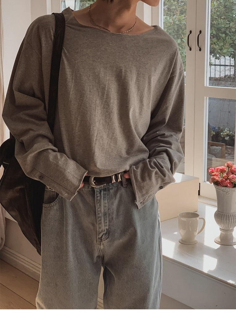 【Metanoia】🇰🇷韓製 一字領寬鬆袖口鈕扣長袖上衣 - 1