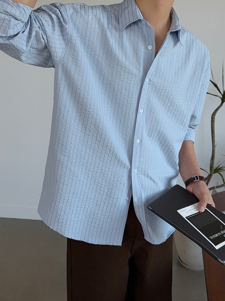 【Metanoia】🇰🇷韓製 落肩泡泡紗條紋長袖襯衫 - 10