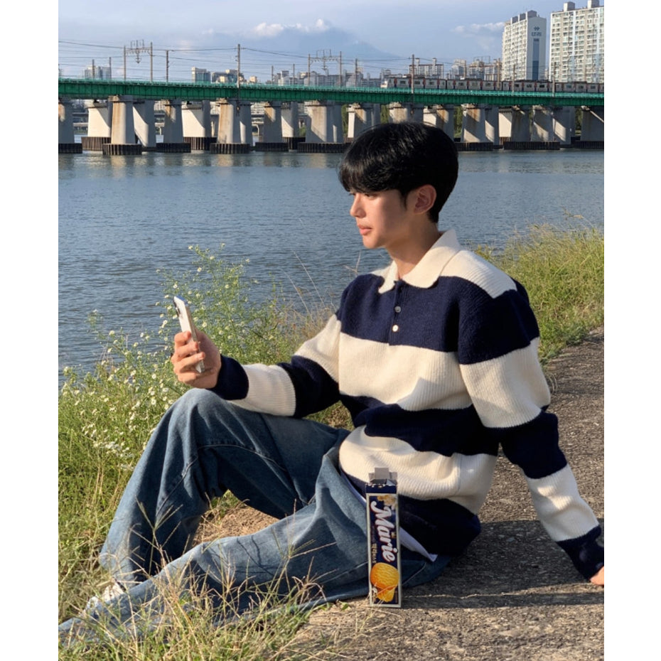 【Metanoia】韓國設計 翻領調紋針織衣