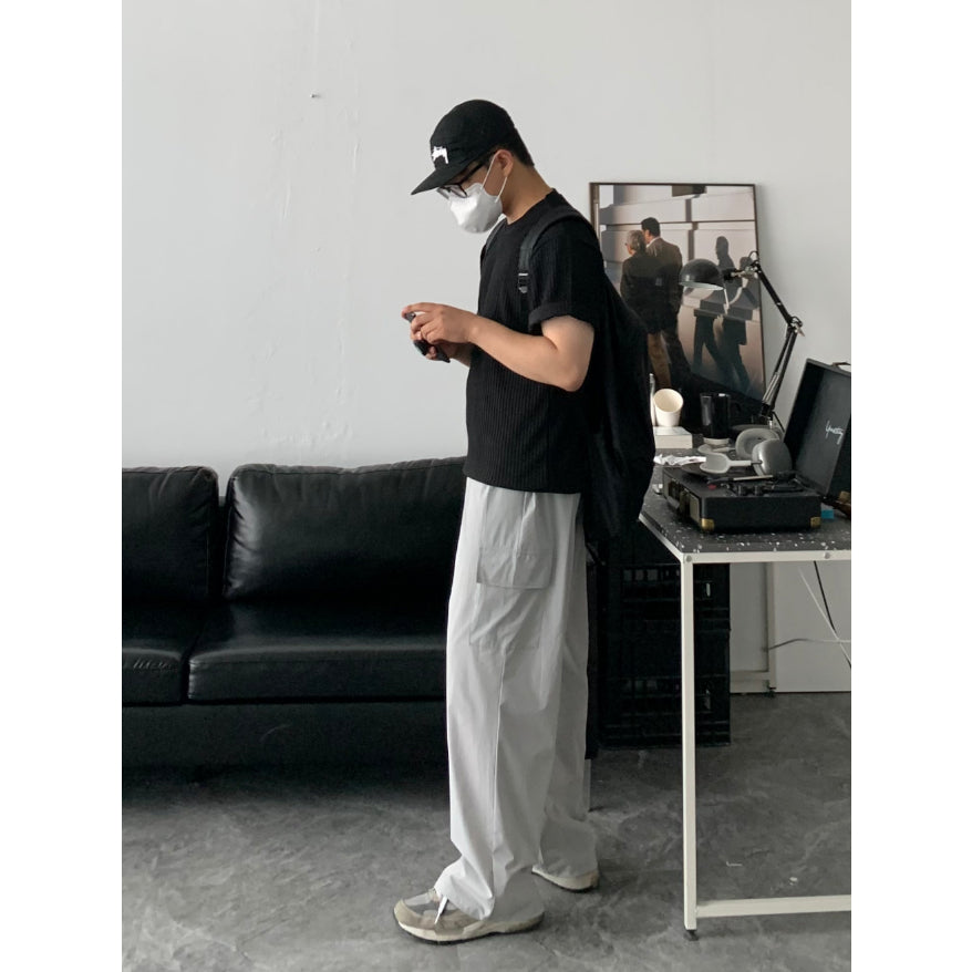 【Metanoia】韓國設計 尼龍鬆緊帶寬鬆薄落地褲