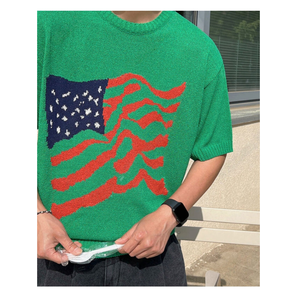 【Metanoia】🇰🇷韓製 美國旗幟針織短袖上衣 - 8