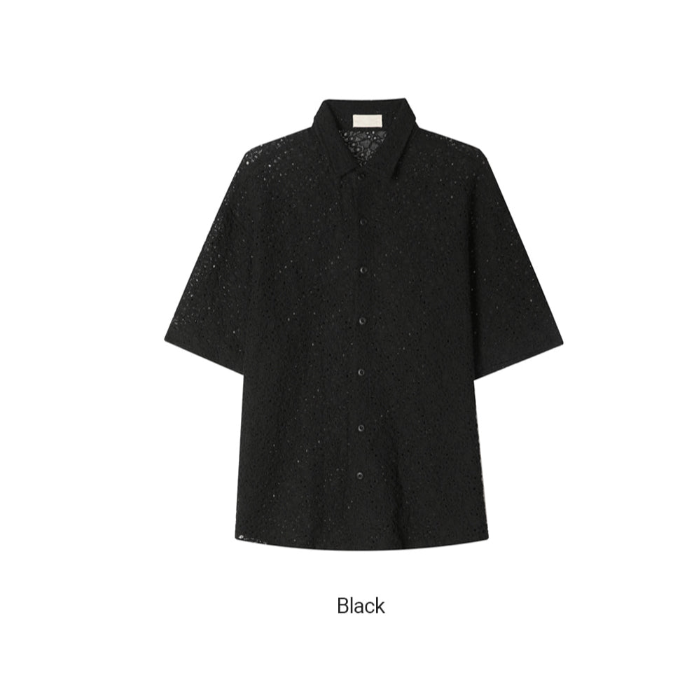 【Metanoia】🇰🇷韓製 翻領設計款鏤空花紋短袖襯衫