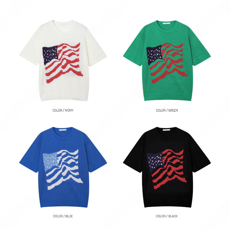 【Metanoia】🇰🇷韓製 美國旗幟針織短袖上衣 - 9