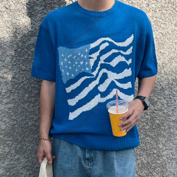 【Metanoia】🇰🇷韓製 美國旗幟針織短袖上衣 - 1