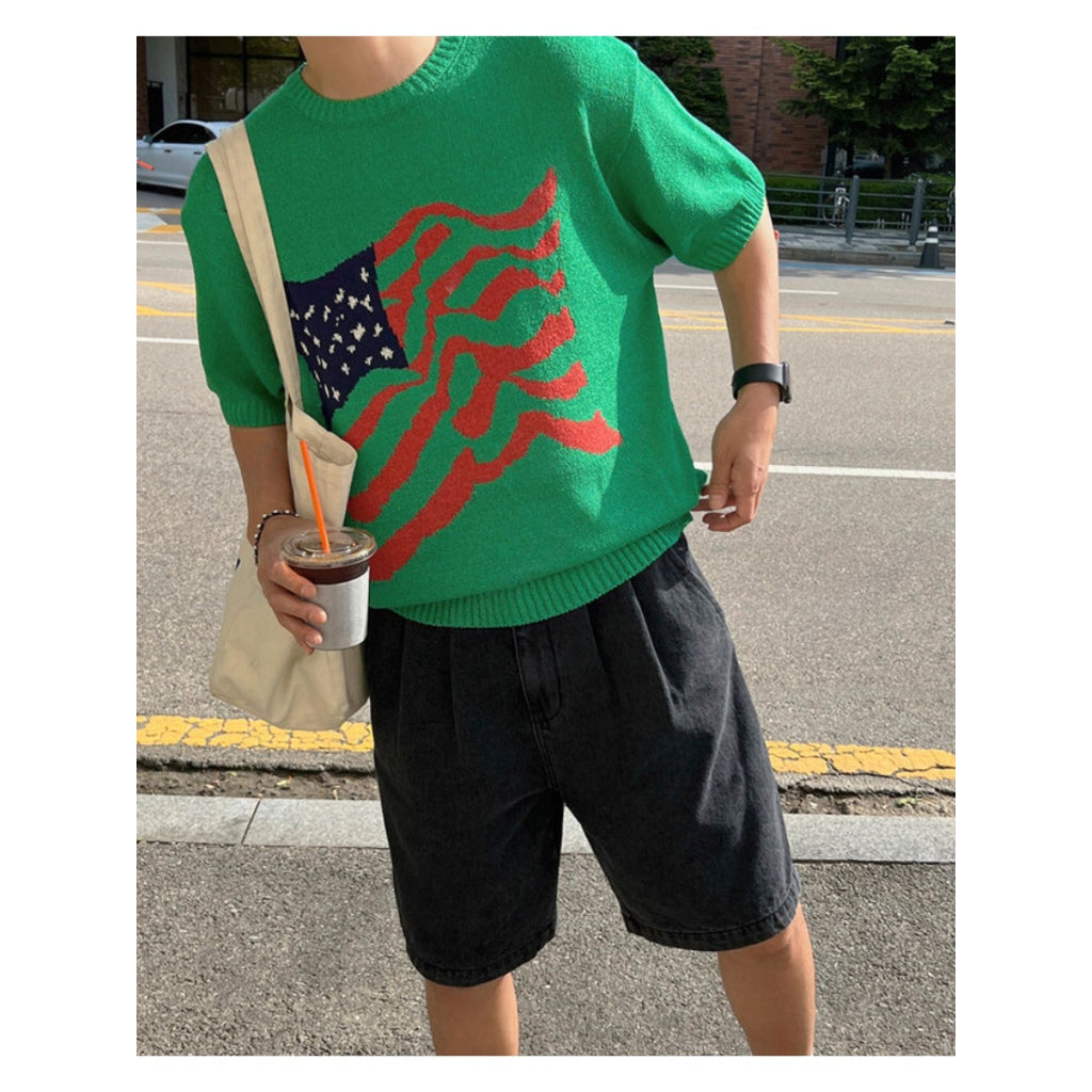 【Metanoia】🇰🇷韓製 美國旗幟針織短袖上衣 - 7