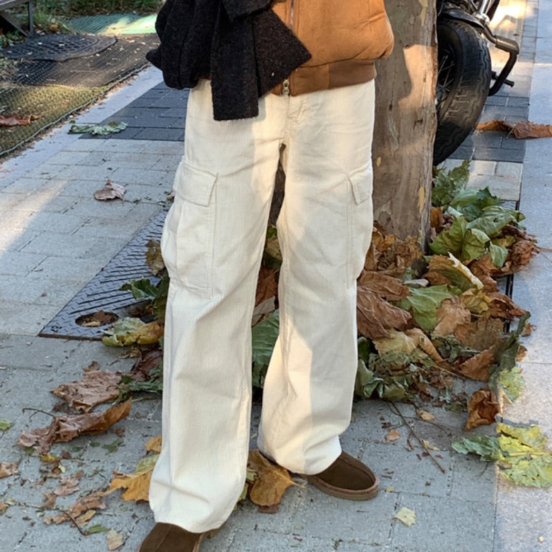 【Metanoia】韓國設計 工裝燈芯絨落地褲