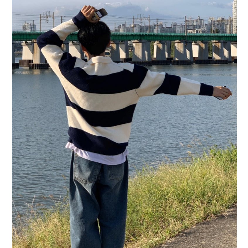 【Metanoia】韓國設計 翻領調紋針織衣