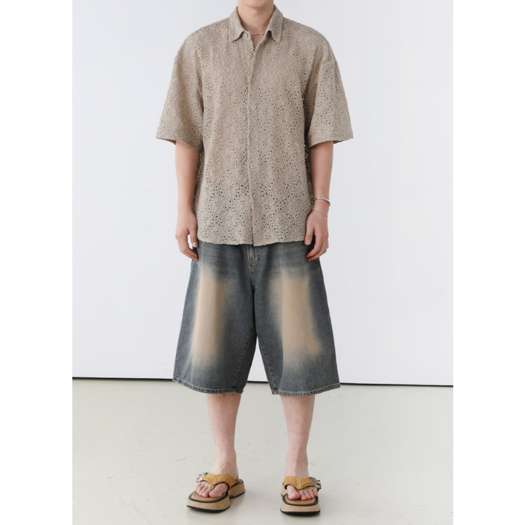 【Metanoia】🇰🇷韓製 翻領設計款鏤空花紋短袖襯衫