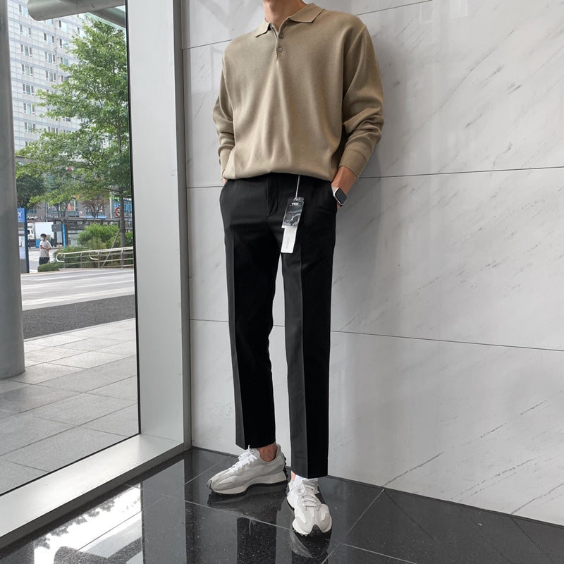 【Metanoia】韓國設計 舒適修身直筒九分西裝褲