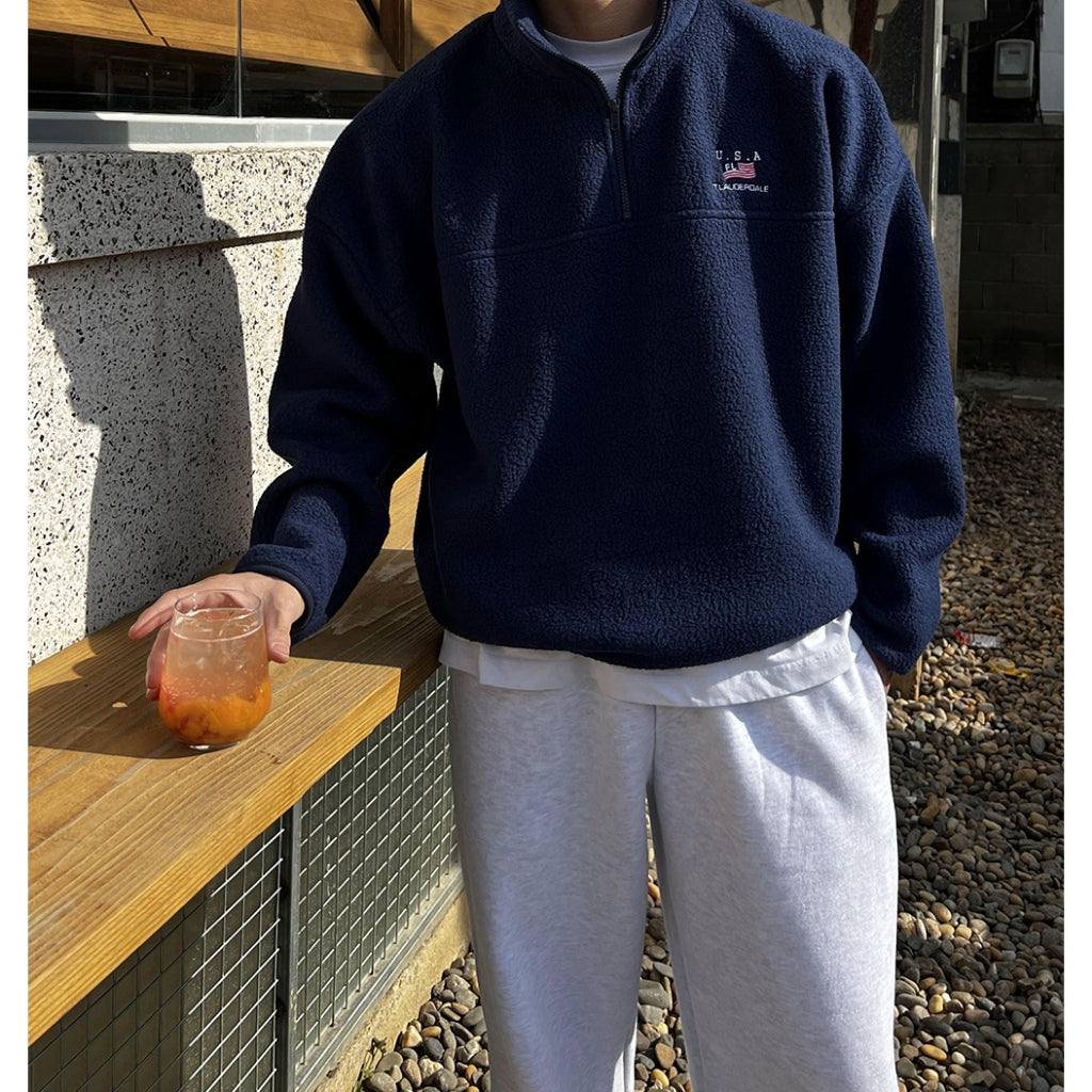 【Metanoia】🇰🇷韓製 抓絨半拉鍊大學T