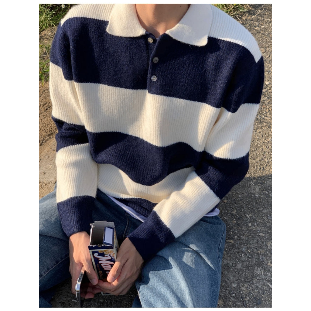 【Metanoia】韓國設計 翻領調紋針織衣