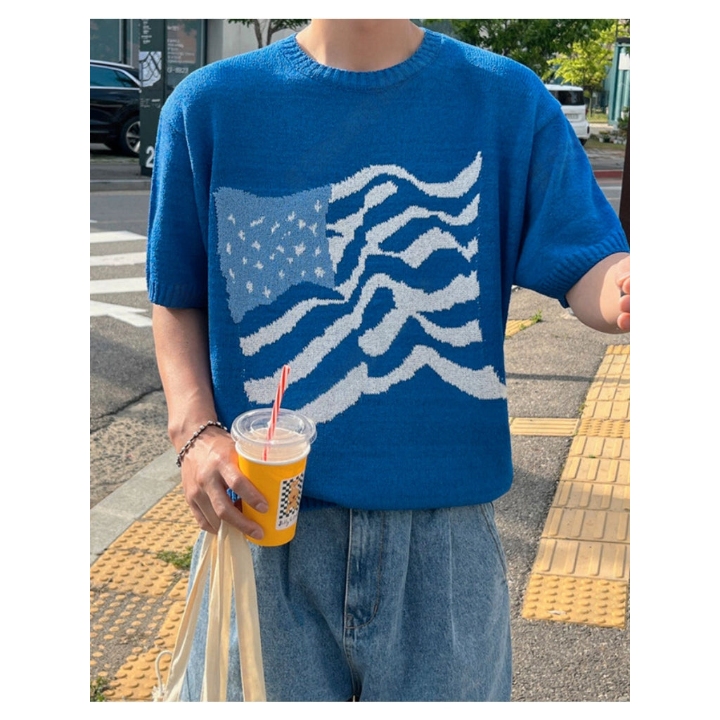 【Metanoia】🇰🇷韓製 美國旗幟針織短袖上衣 - 5