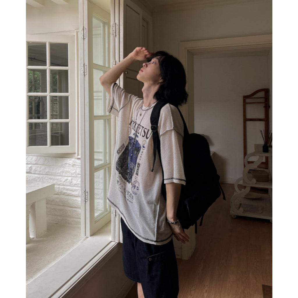 【Metanoia】🇰🇷韓製 拼接印花短袖上衣