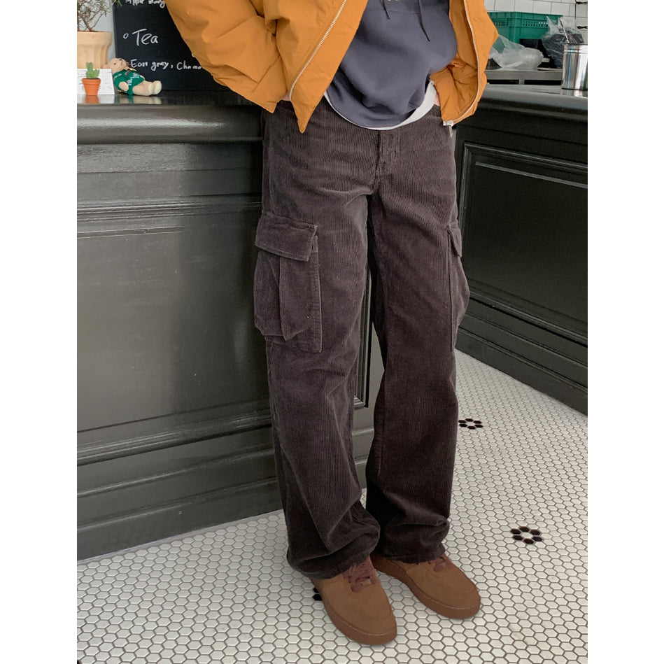 【Metanoia】韓國設計 工裝燈芯絨落地褲