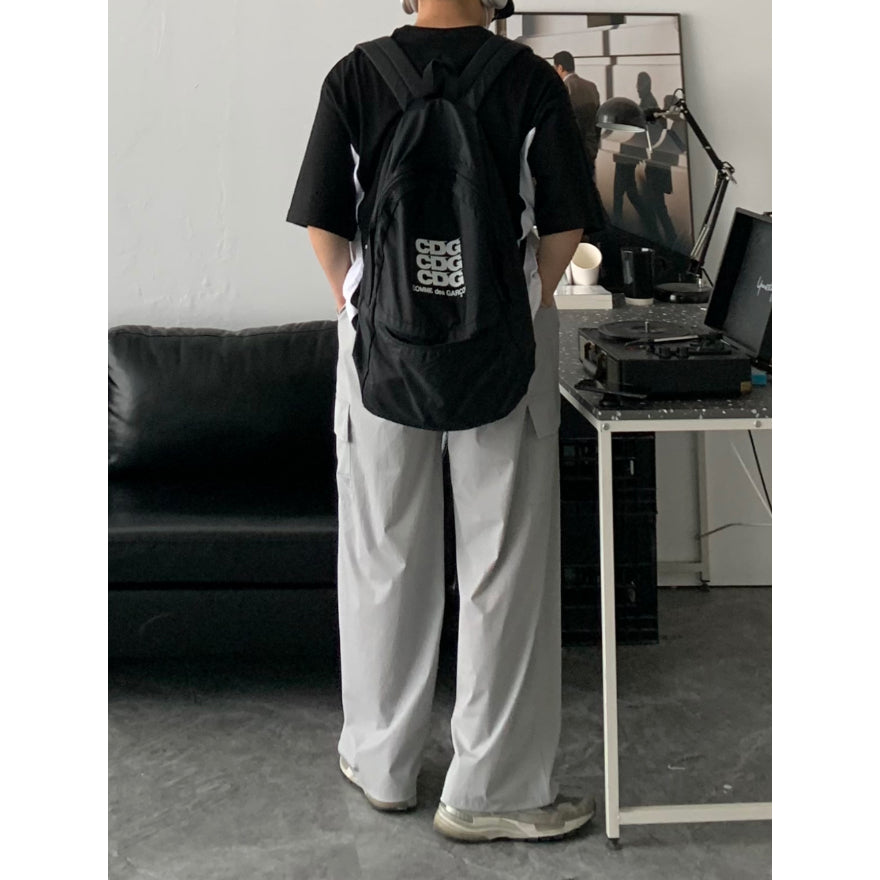 【Metanoia】韓國設計 尼龍鬆緊帶寬鬆薄落地褲