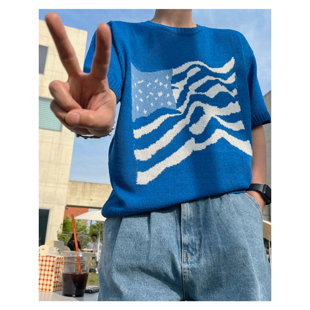 【Metanoia】🇰🇷韓製 美國旗幟針織短袖上衣 - 3