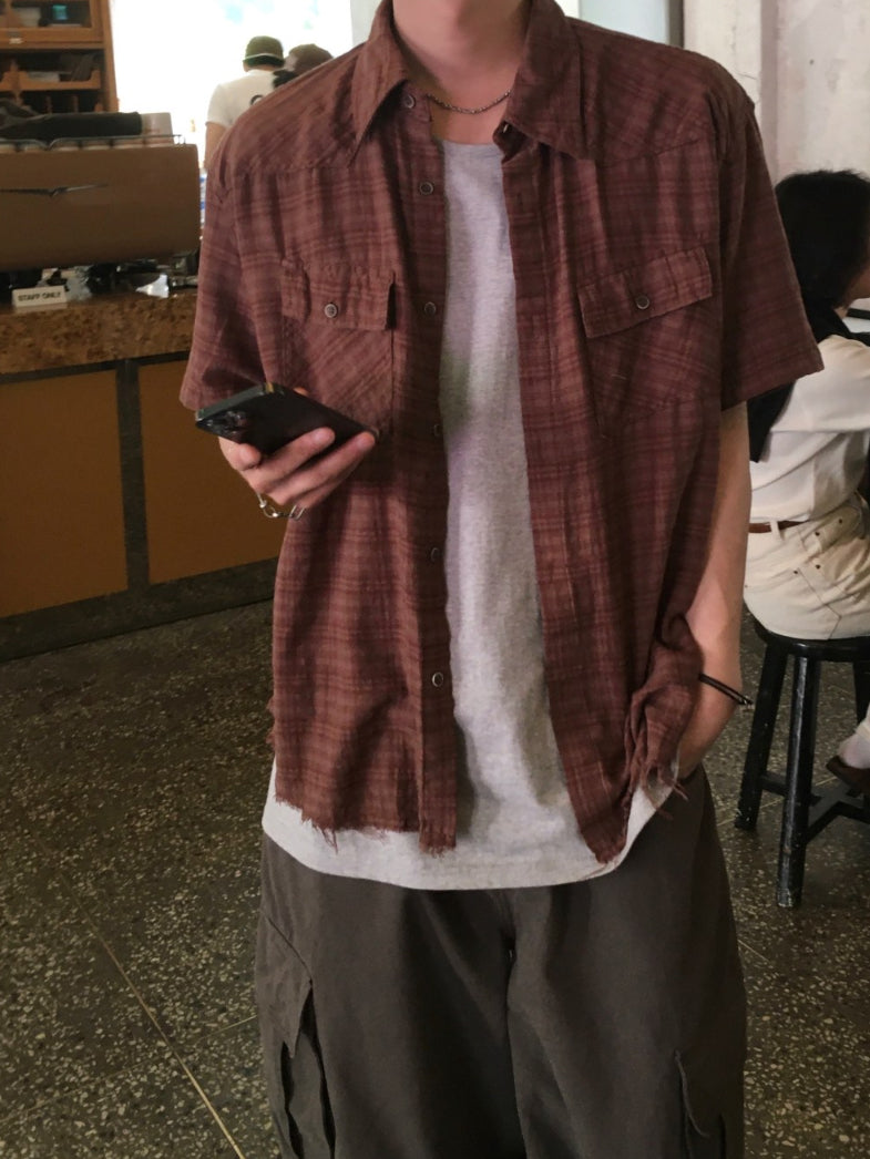 【Metanoia】🇰🇷韓製 復古翻領格紋短袖襯衫 - 5