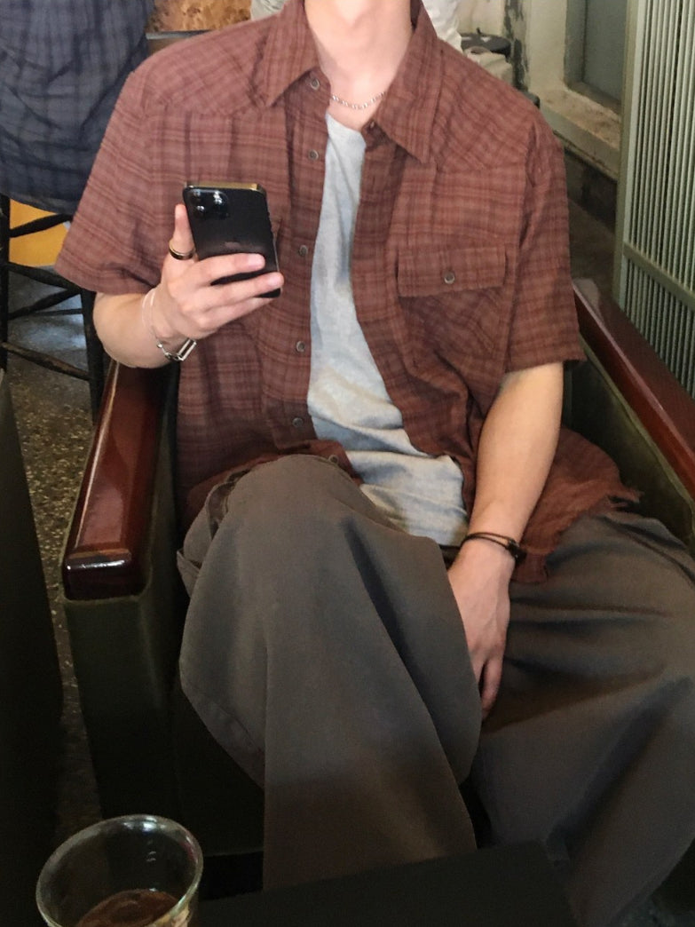 【Metanoia】🇰🇷韓製 復古翻領格紋短袖襯衫 - 6