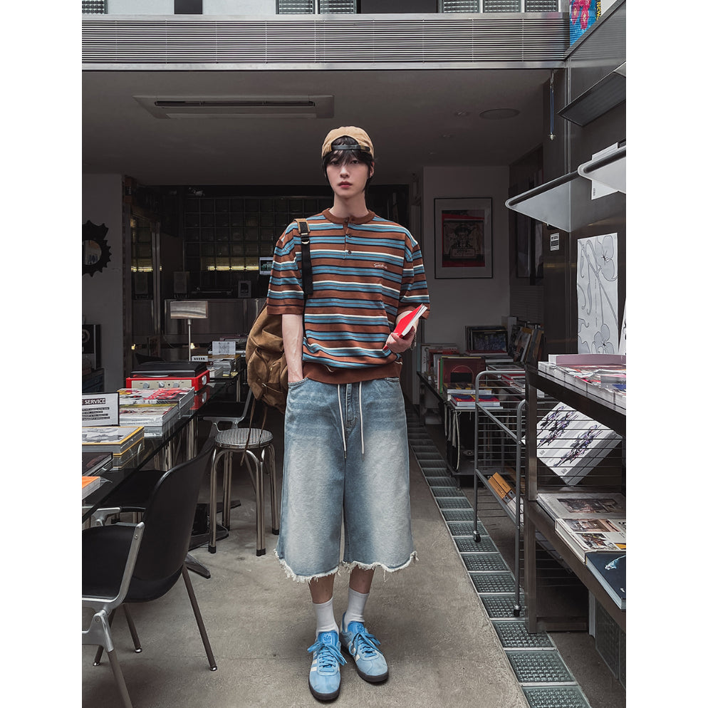 【Metanoia】🇰🇷韓製 條紋亨利領針織短袖上衣 - 1